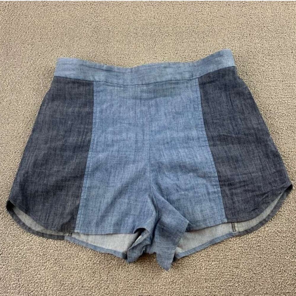 Alice + Olivia Shorts Women 8 Blue Linen Blend Colorblock Two Tone High Rise